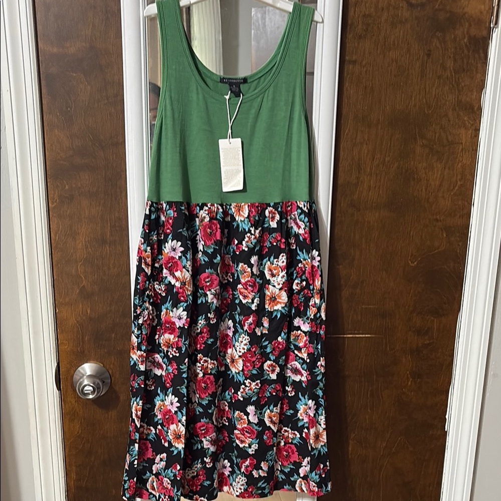 Forever 21 Green and Pink Sleeveless Sundress